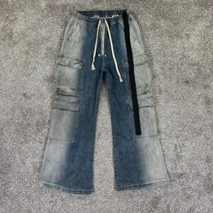 Rick Owens DRKSHDW Mastodon Cargo Jeans Blue Faded Denim Mens Large Italy Made